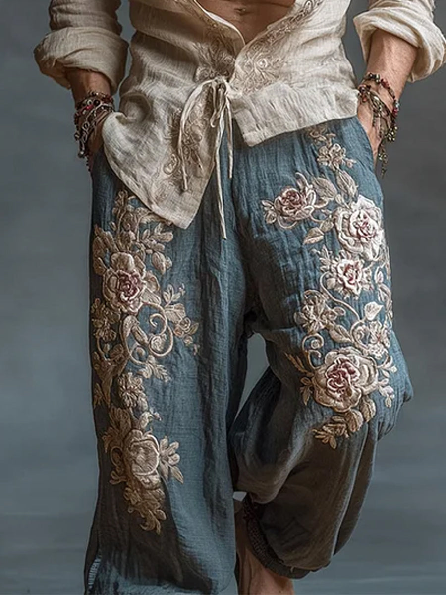 Mænds Vintage-Stile Abstrakt kunst print Casual Cotton-Linen Lang-Længde Toppe