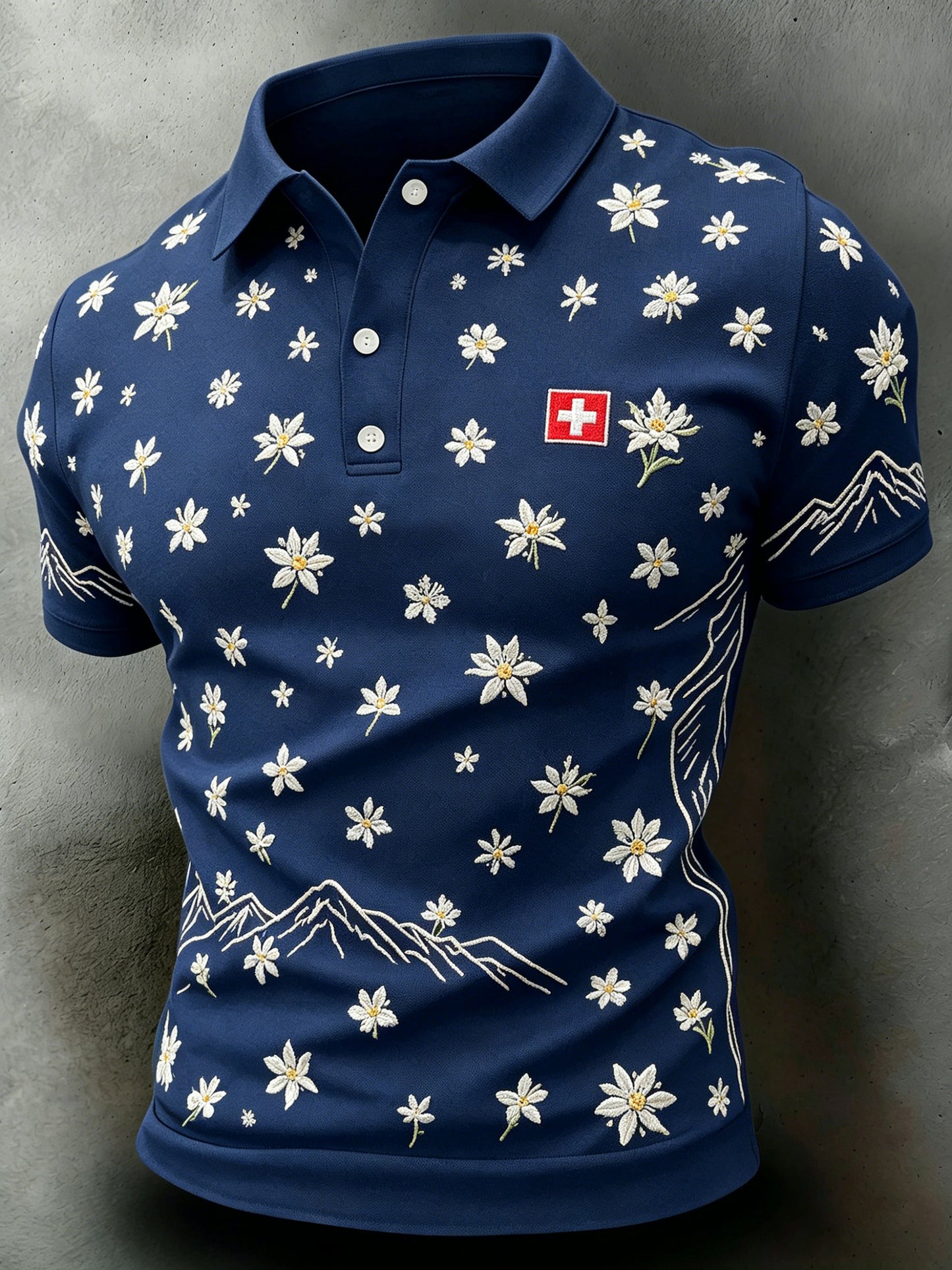 Mænds schweizisk Edelweiss opskrift kunst print Short-Sleeve Polo Kortærmen