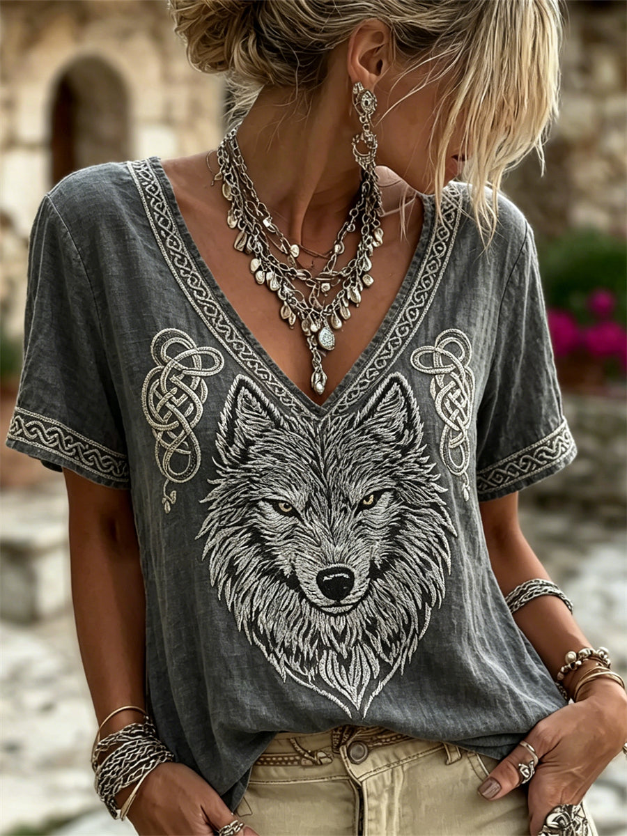 Kvinders Viking Wolf Fenrir Celtic Knud Print linned T-shirte