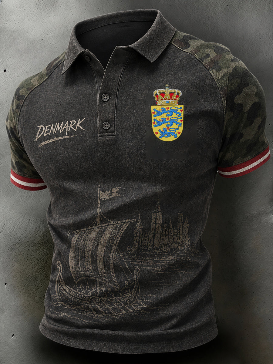 Mænds Retro forstyrret camouflage Print Short-Sleeve Polo skjorte