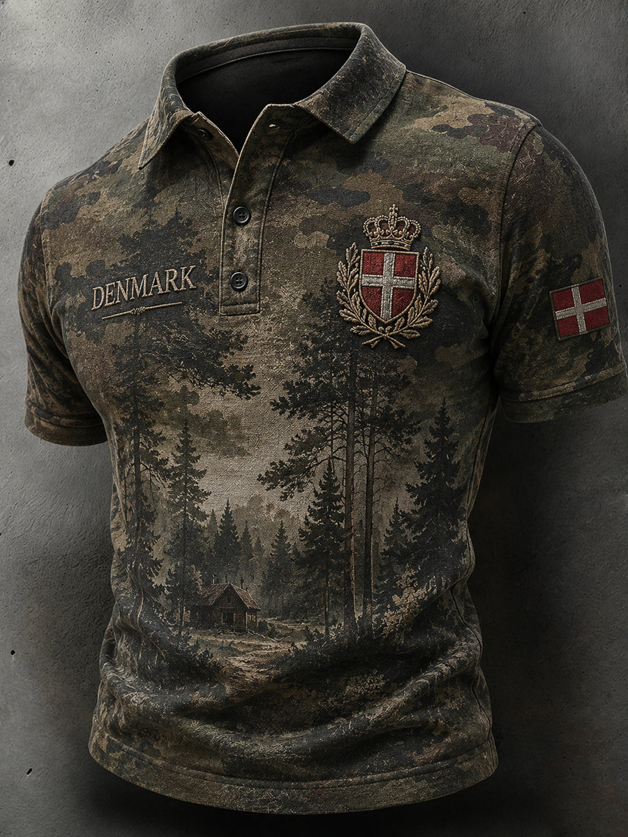 Mænds Retro forstyrret skov camouflage Print Short-Sleeve Polo skjorte