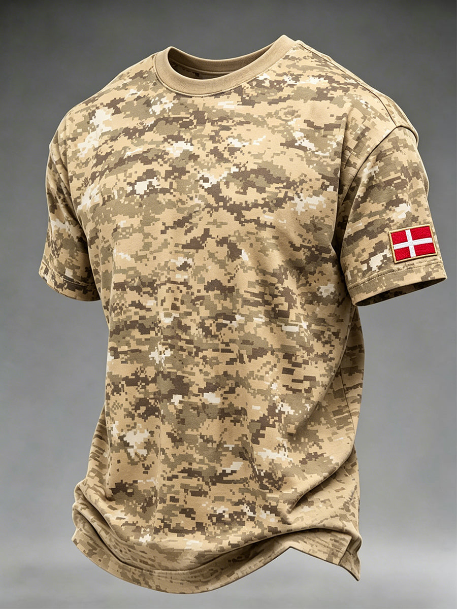 Mænds camouflageprint t-shirt med korte ærmer