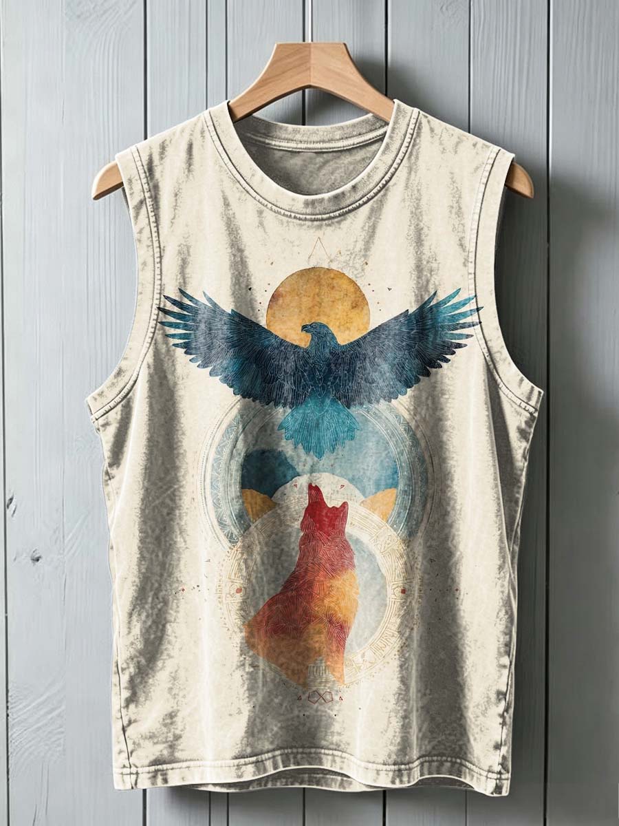 Tribal Ørn og Ulv Print Casual ærmerløse Vest Toppe