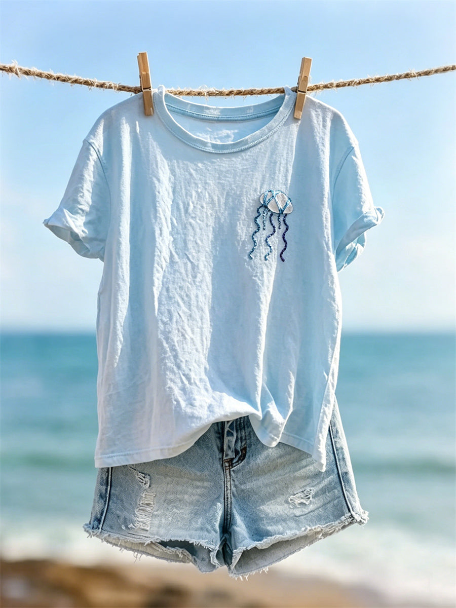 Kvinders dejlig lille Jellyfish Art Print kortærmet T-shirte