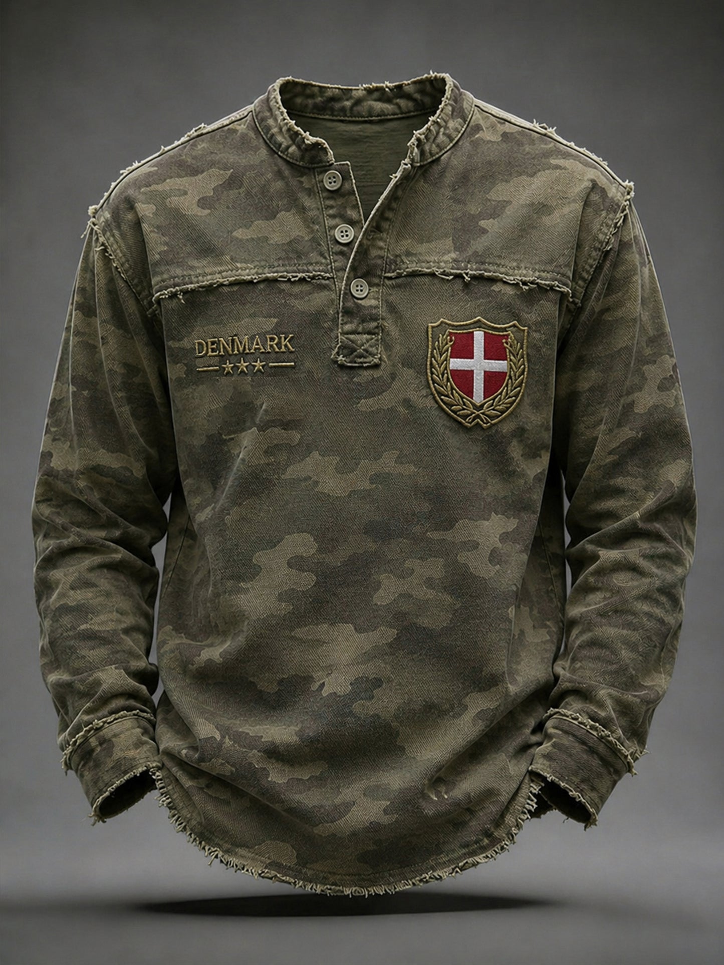 Mænds Retro Camouflage Print Casual V-hals langærme øverst