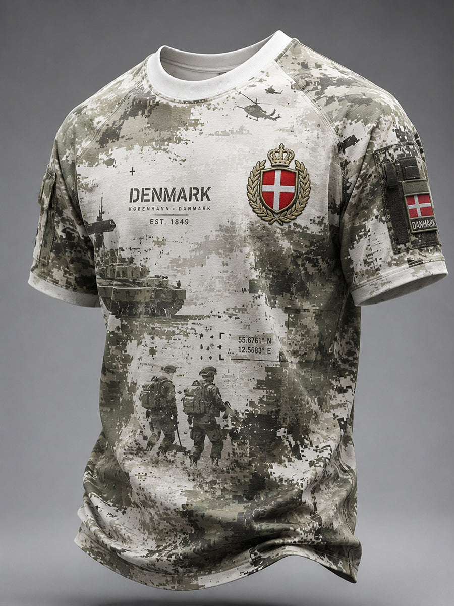 Mænds retro camouflage-T-shirt med militærintspiret print