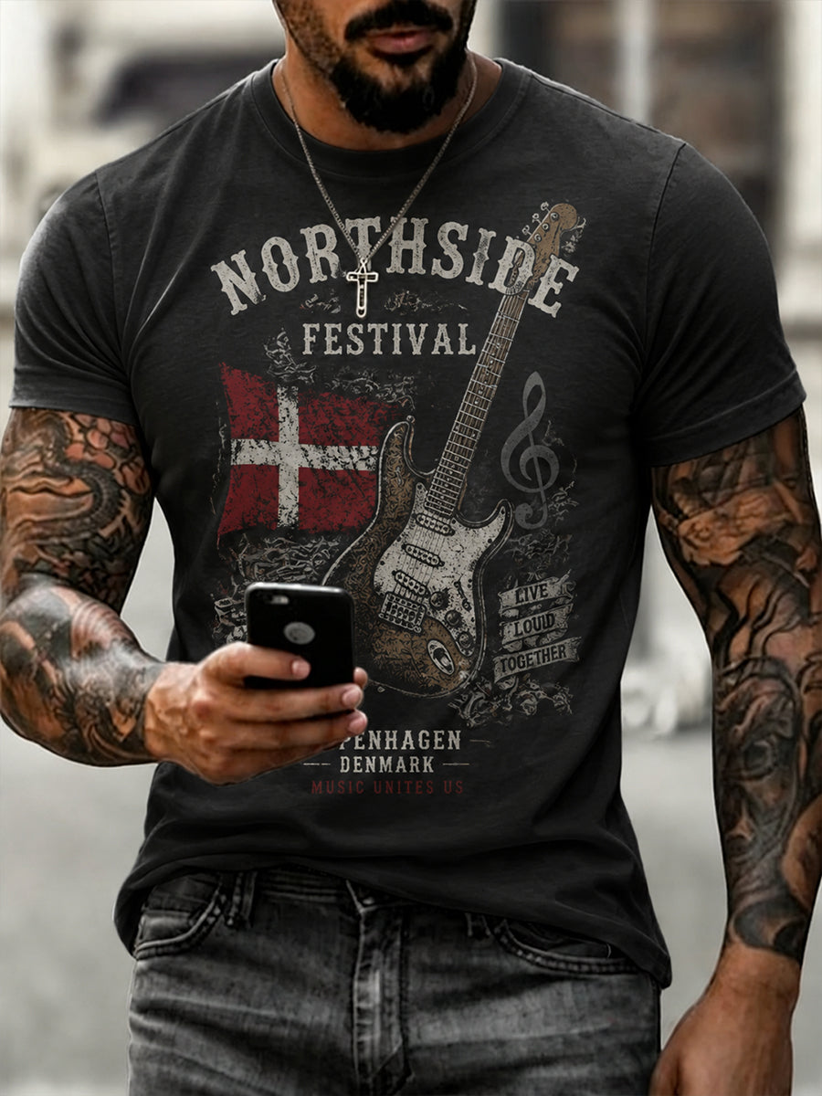 Mænds Retro Aarhus Musik Festival-tema trykt Casual T-shirt