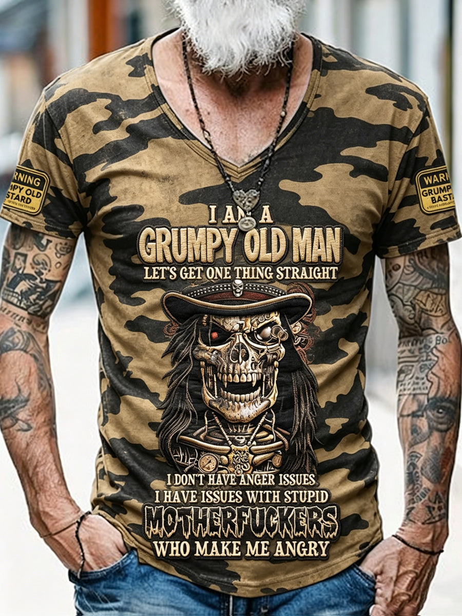 Mænds Gamle Fjollers Klub T-shirt med print i vintagestil, løs pasform og korte ærmer