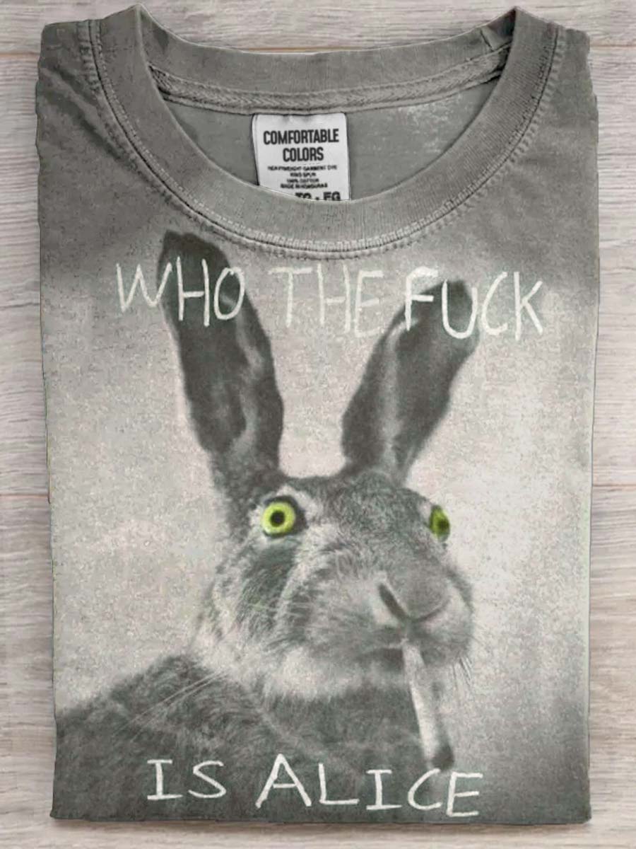 Funny Bunny Print Casual korte ærme T-shirt