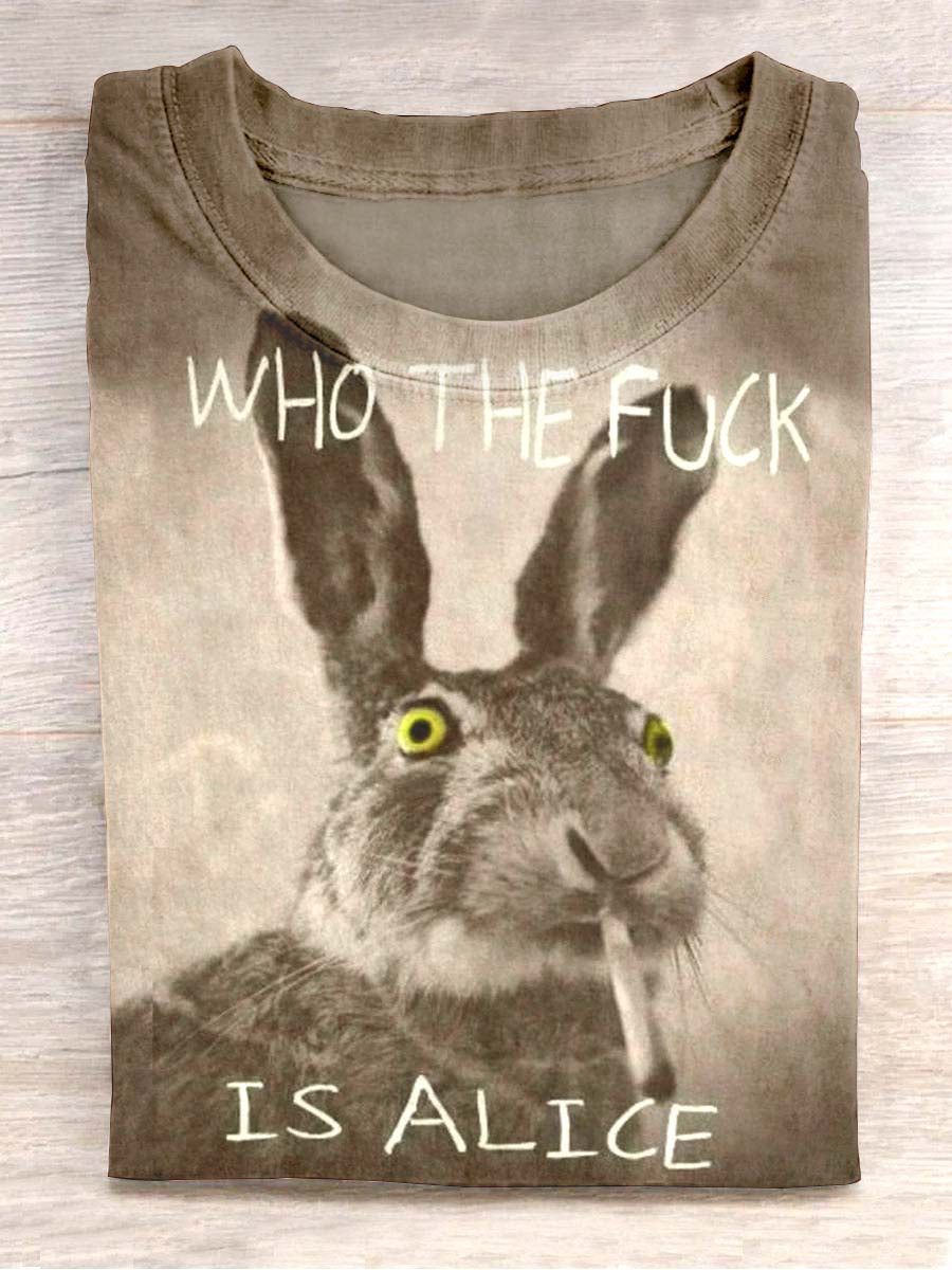 Unisex rygning Bunny Print Casual korte ærme T-shirt
