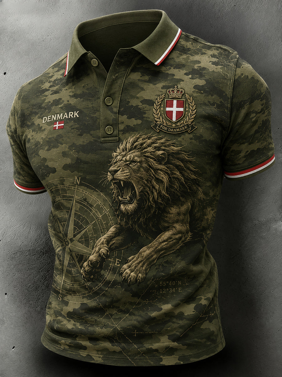 Mænds slidt militær camouflageprint poloshirt med korte ærmer