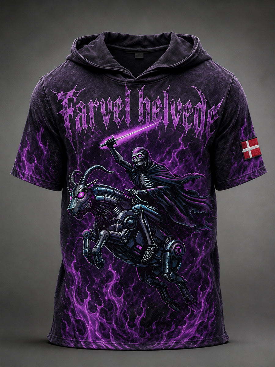 Herre -musikfestivalinspireret heavy metal-print afslappet hættetrøje med korte ærmer