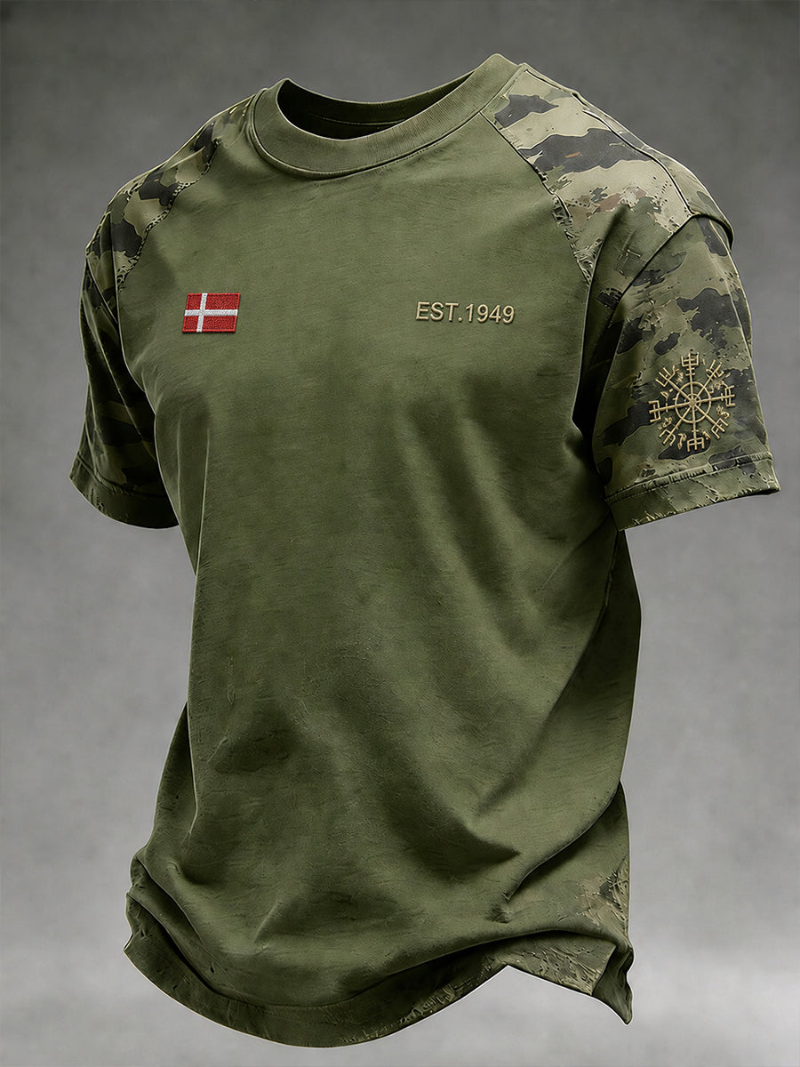 Mænds retro camouflageprint t-shirt med korte ærmer