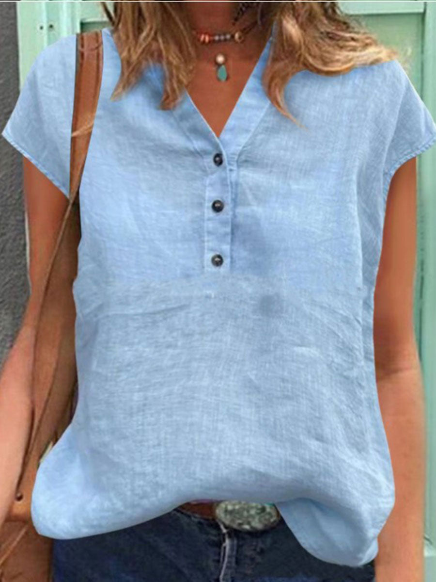 Kvinders bomulds- og hør-casual T-shirt