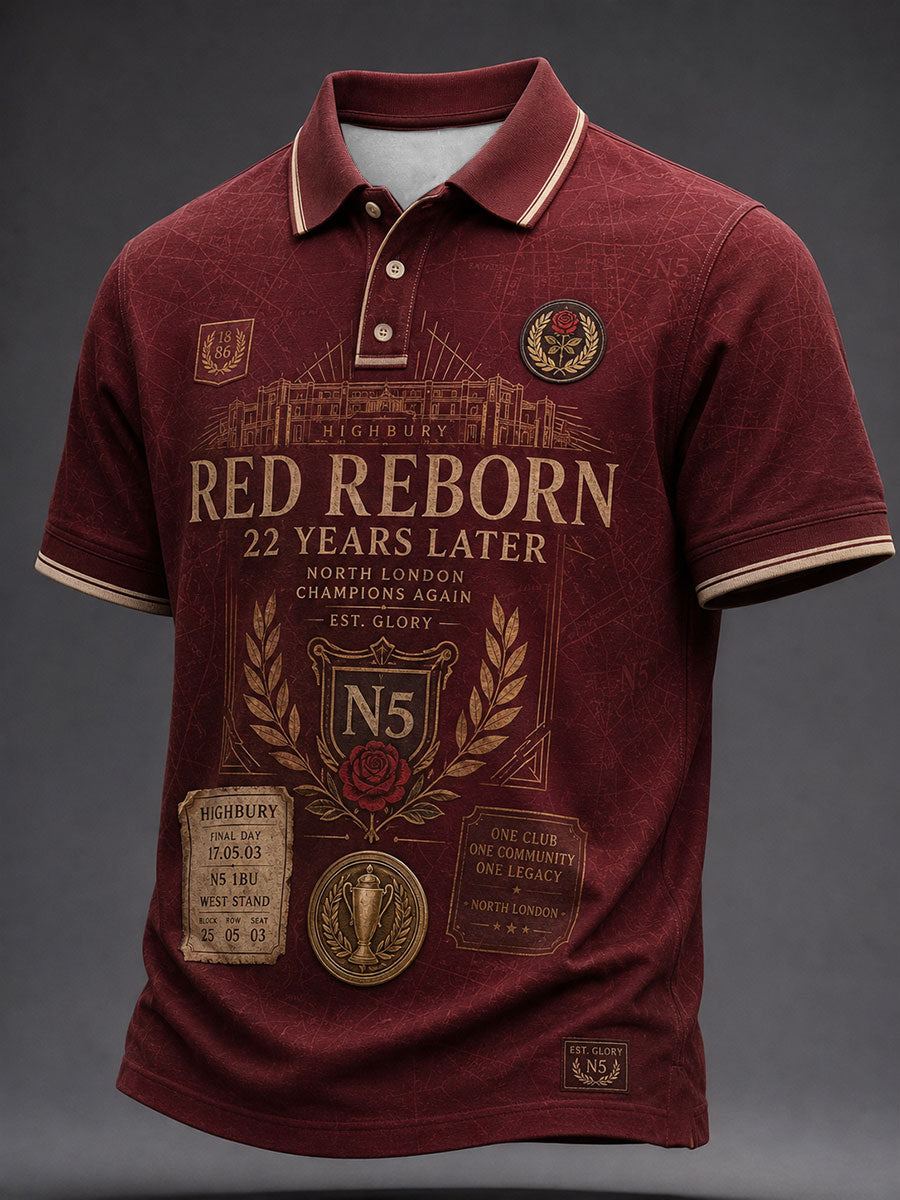 Mænds North London 22 Red Reborn Champion fodbold elsker Printed Casual tops