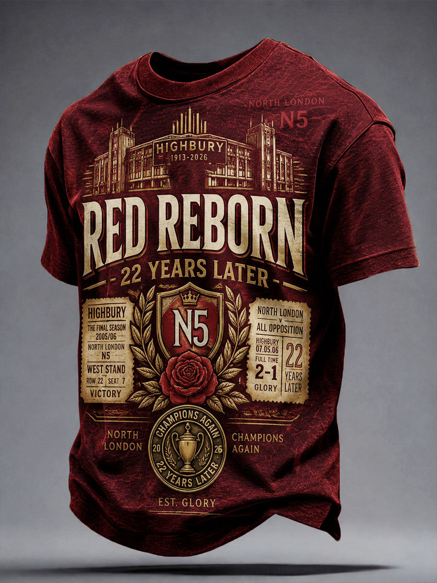 Mænds North London 22 Red Reborn Champion Fodbold Lover Printed T-shirt