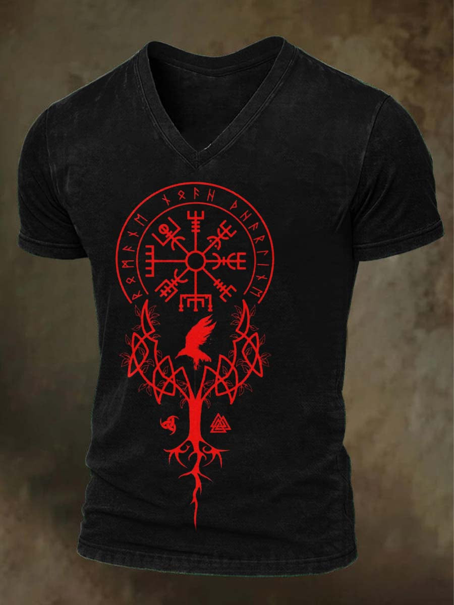Vikingetotem-print afslappet t-shirt med korte ærmer