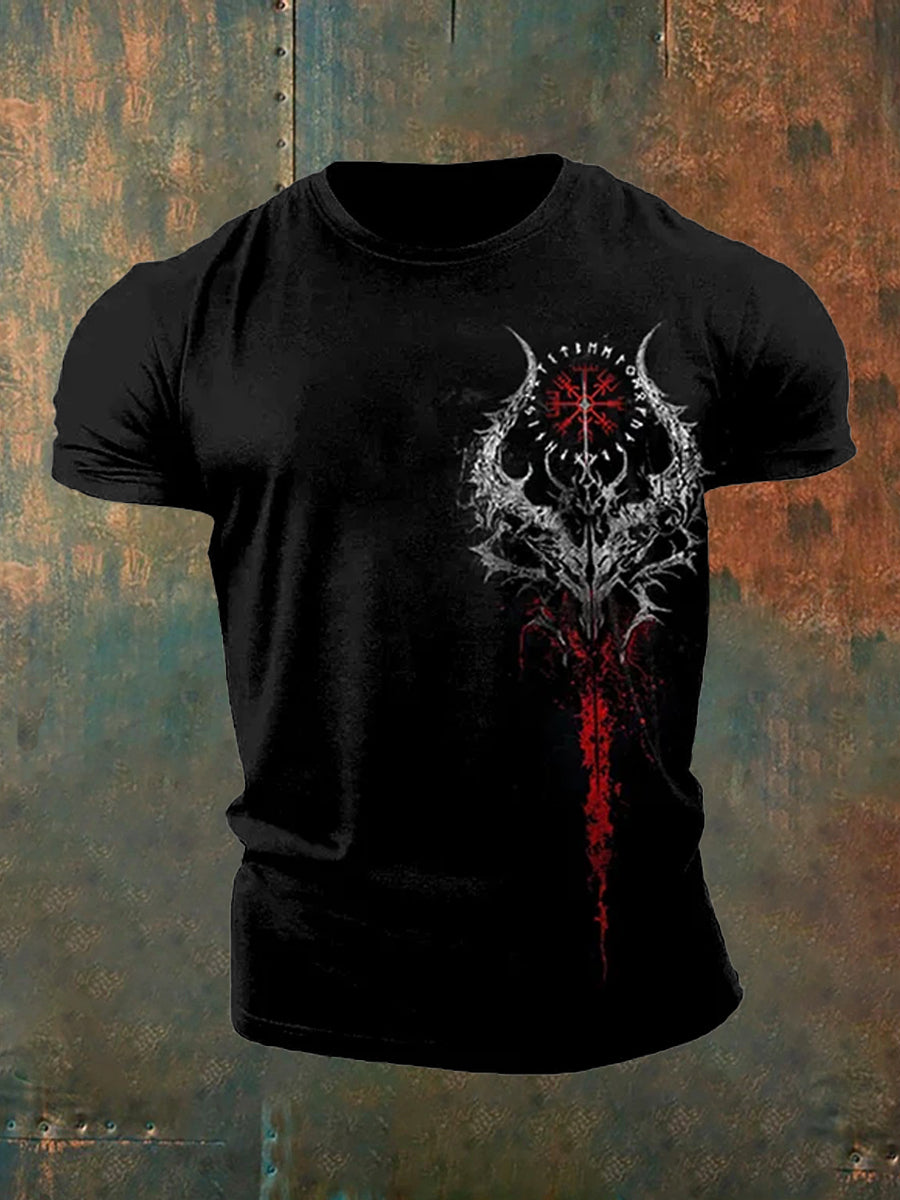 Vintage vikingetidskunstprint-T-shirt til mænd