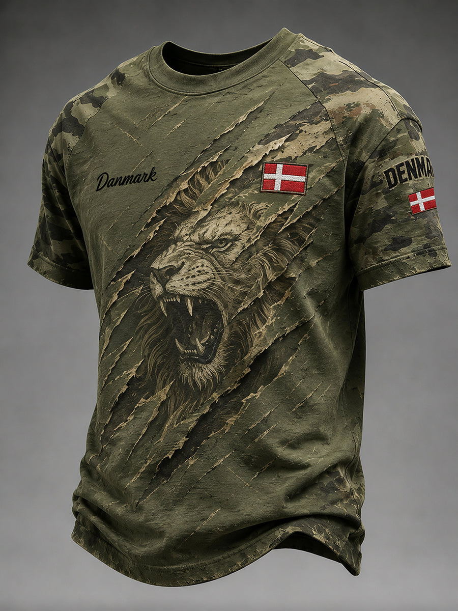 Mænds retro militær camouflageprint t-shirt med korte ærmer