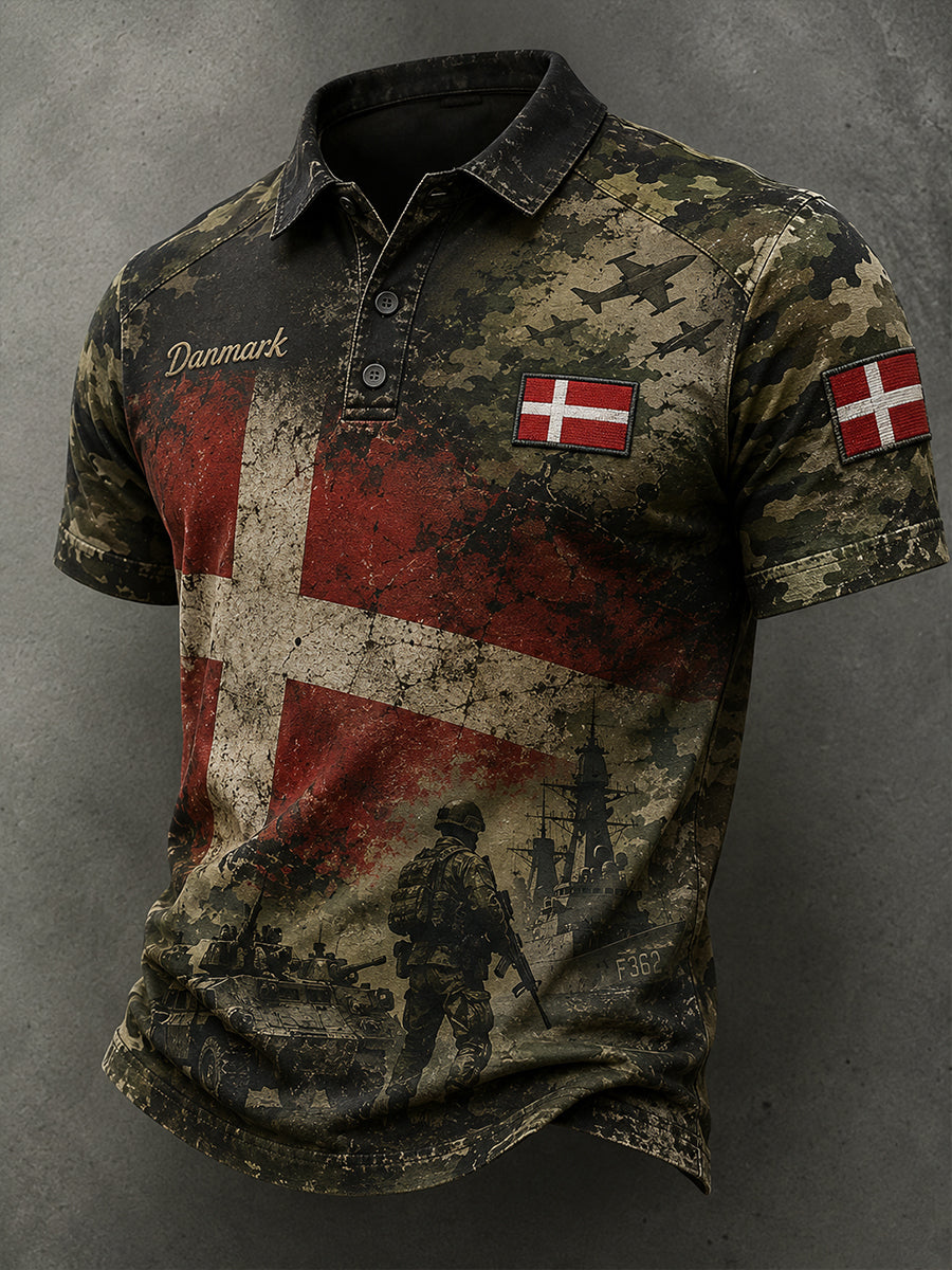 Mænds Retro militær camouflage Print Short-Sleeve Polo skjorte