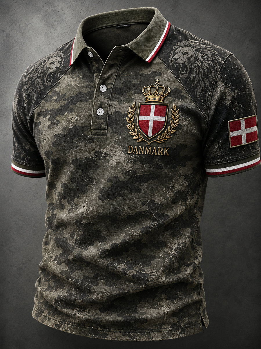 Mænds nødlidende Løve camouflage Print Short-Sleeve Polo skjorte