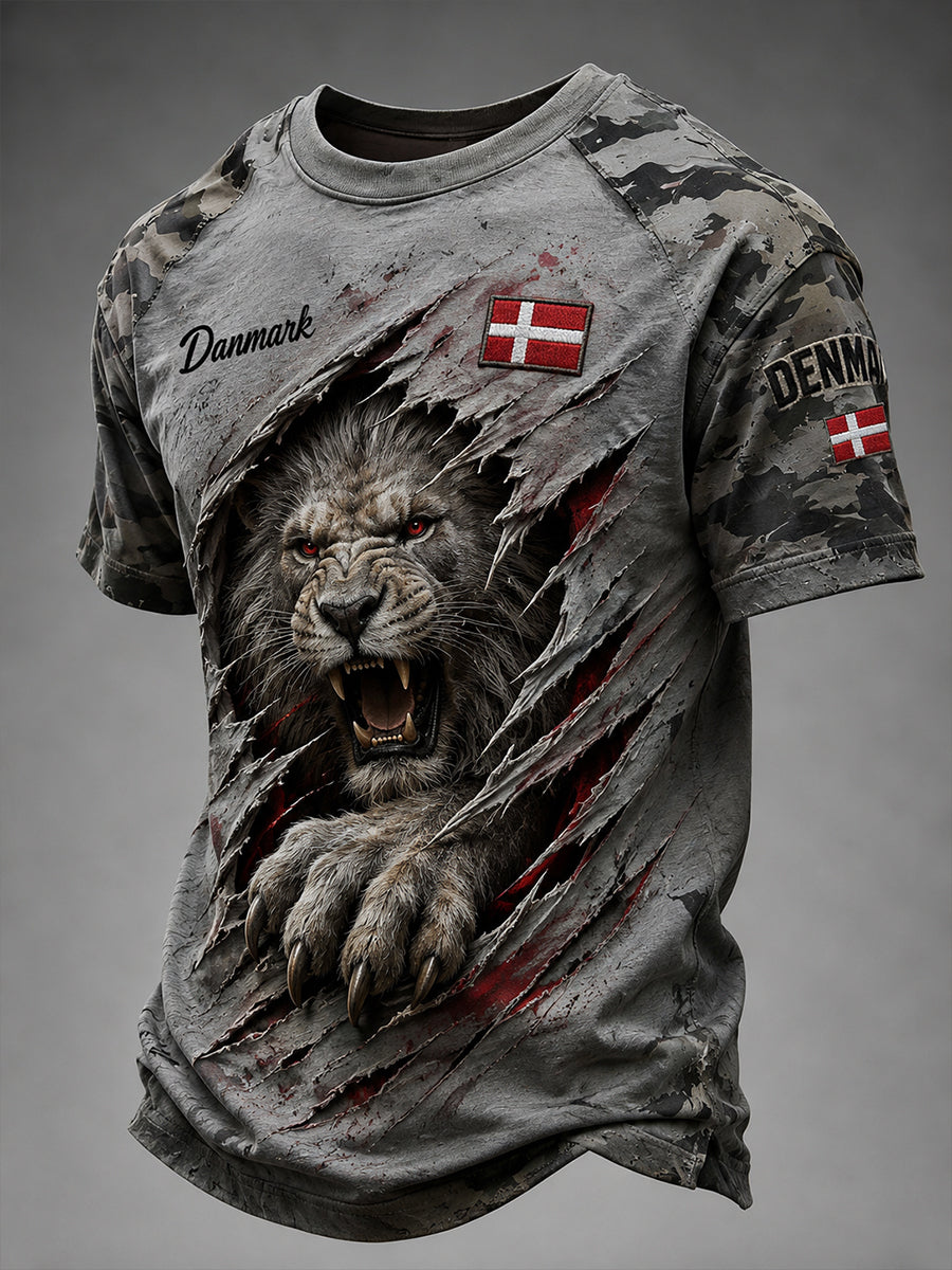 Mænds nødlidende Løve camouflage Print kortærme T-shirt