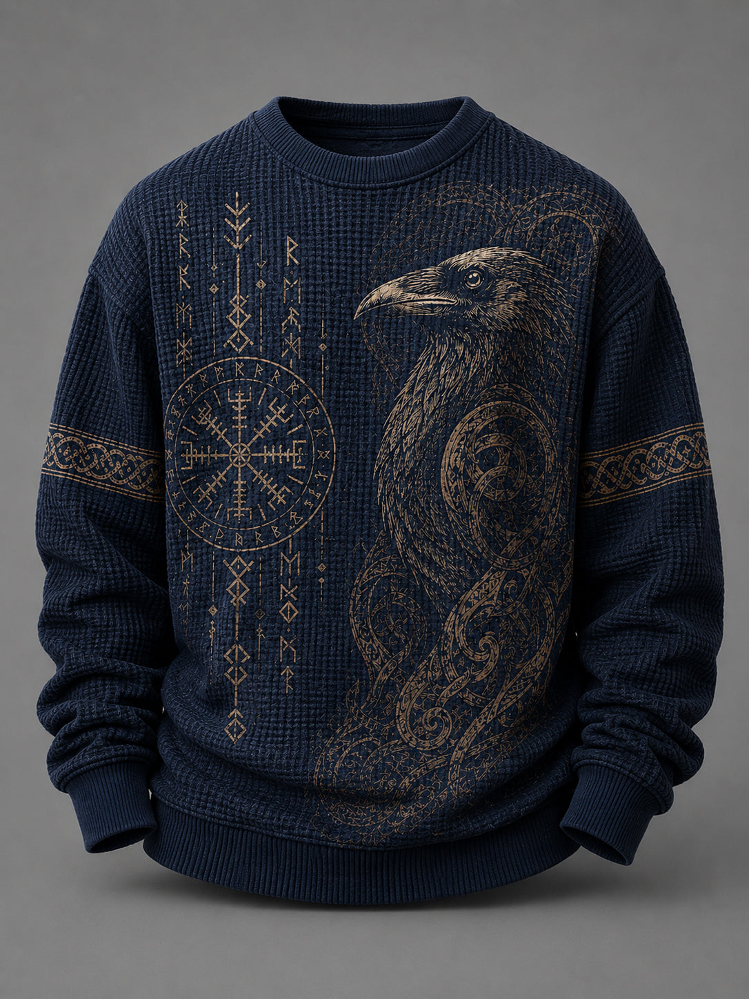 Mænds Retro vikinge element Print Vaffel Strik langærme hættere