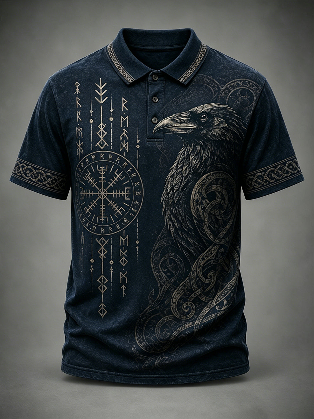 Mænds Retro Viking element Print Kort-ærme Polo skjorte