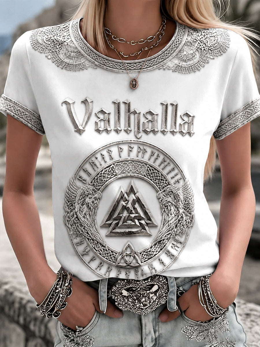 Kvinders Valhalla-printet t-shirt