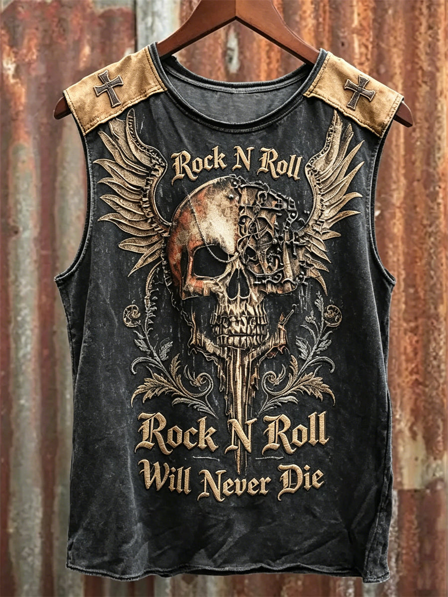 Mænds Rock N Roll vil aldrig dø Skull med vinger Print racket Veste