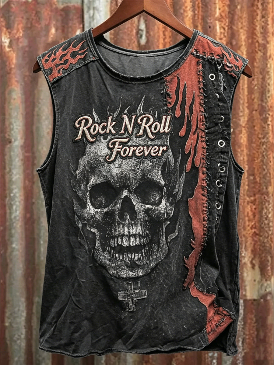 Mænds Rock N Roll Forever Skull & Flame Kontrast Print Racket Veste