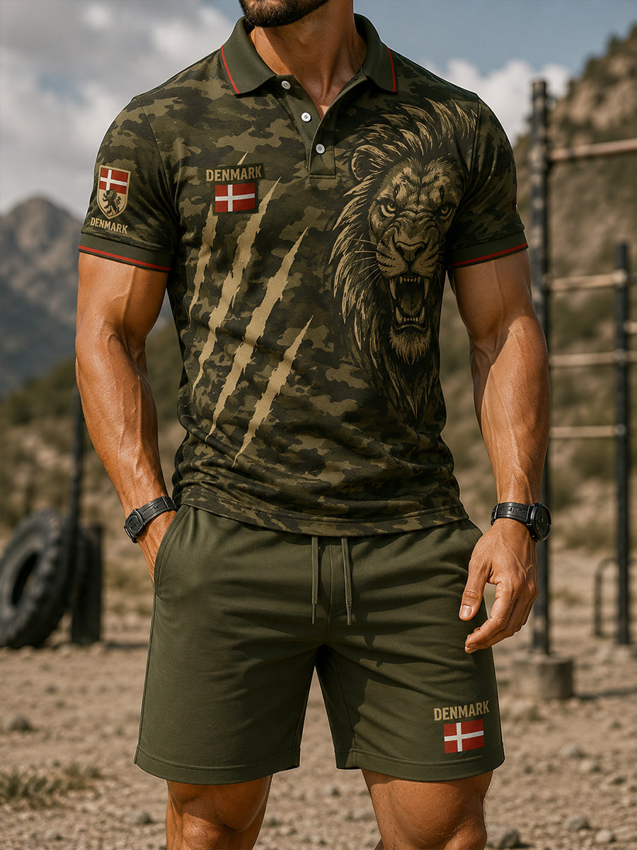 Mænds Retro Camouflage Print Kort-ærme Polo jakkesæt