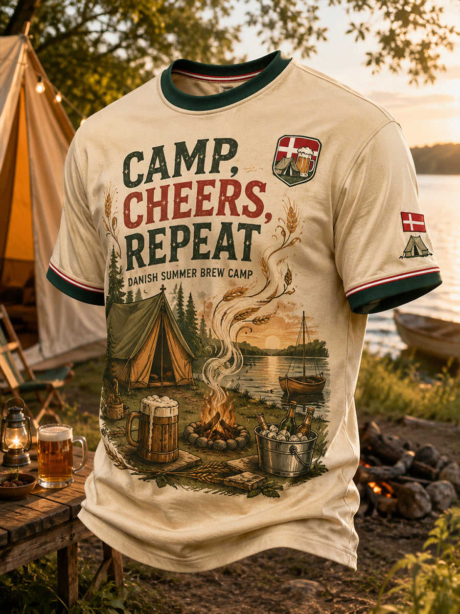 Mænds øltema printet t-shirt med korte ærmer