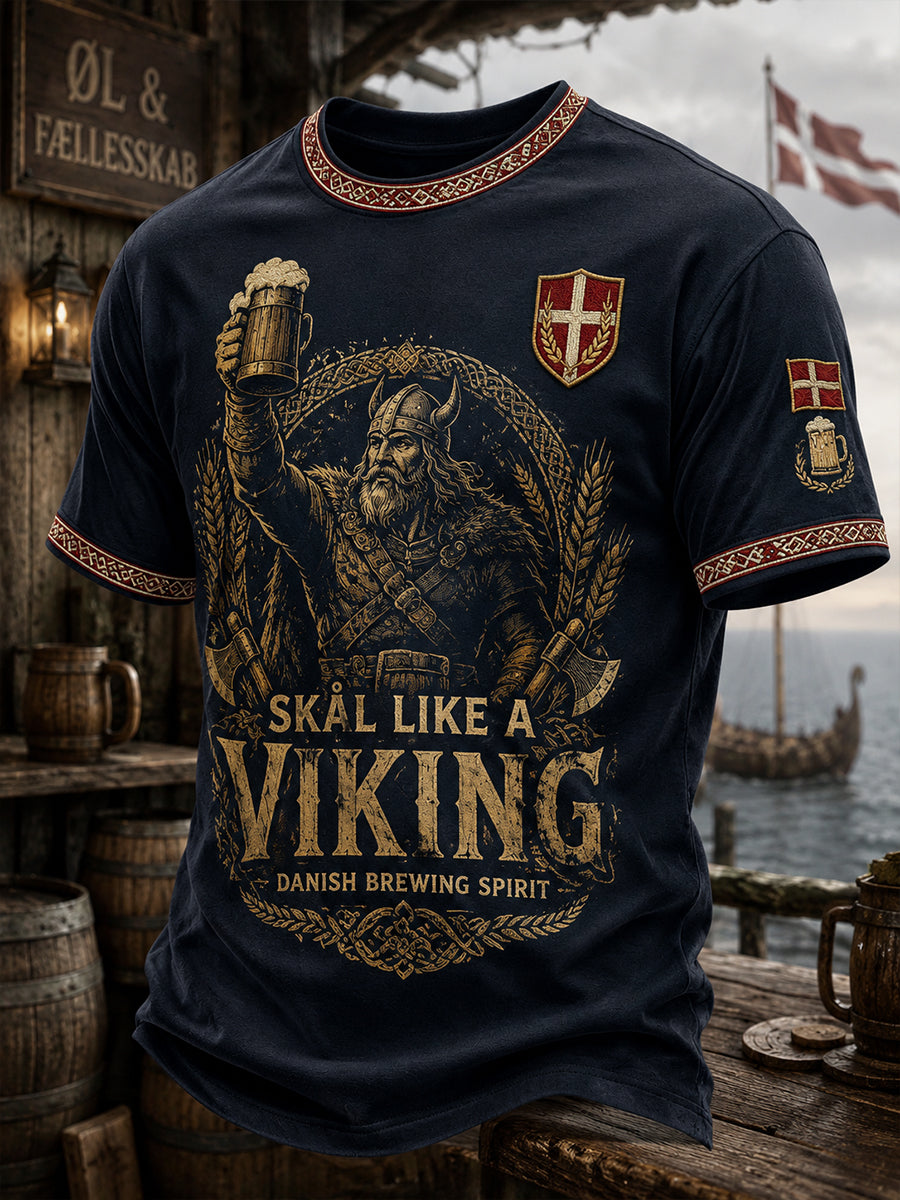 Mænds øltema printet t-shirt med korte ærmer