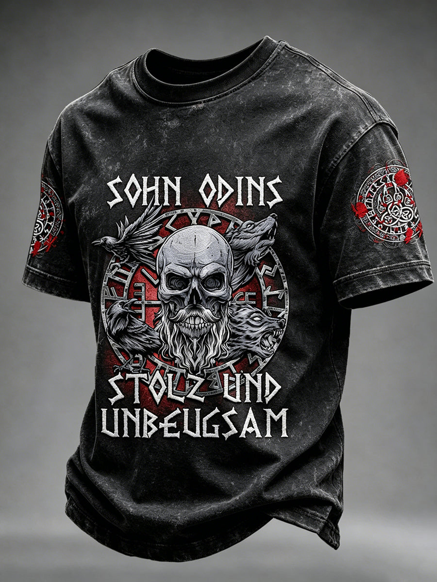 Herrens Viking Odin Viking Valhalla Skull Print Korte ærmer T-shirt