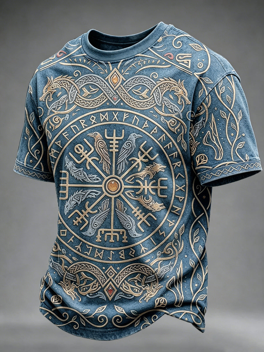 Mænds Vintage Viking kompas mønster Print korte ærmer T-shirte