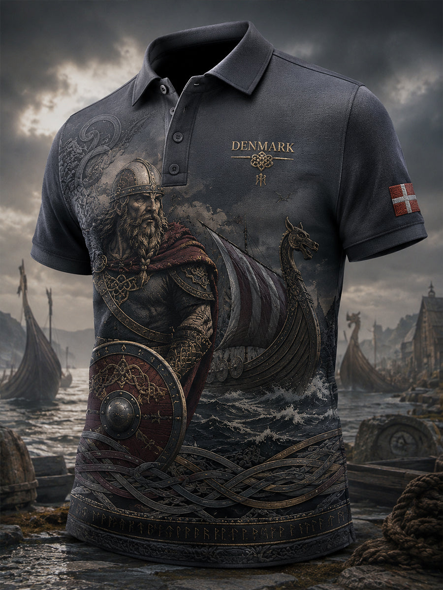 Mænds Retro Viking element Print Kort-ærme Polo skjorte