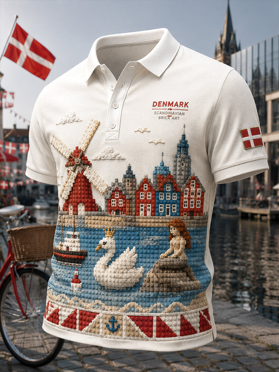 Mænds kortærmede Polo skjorte med kunstblok Print