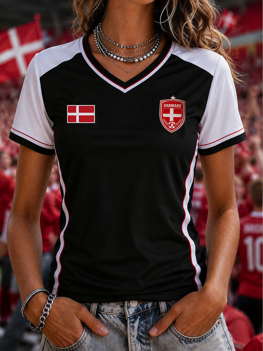 Damefodbold-T-shirt med korte ærmer fra Denmark