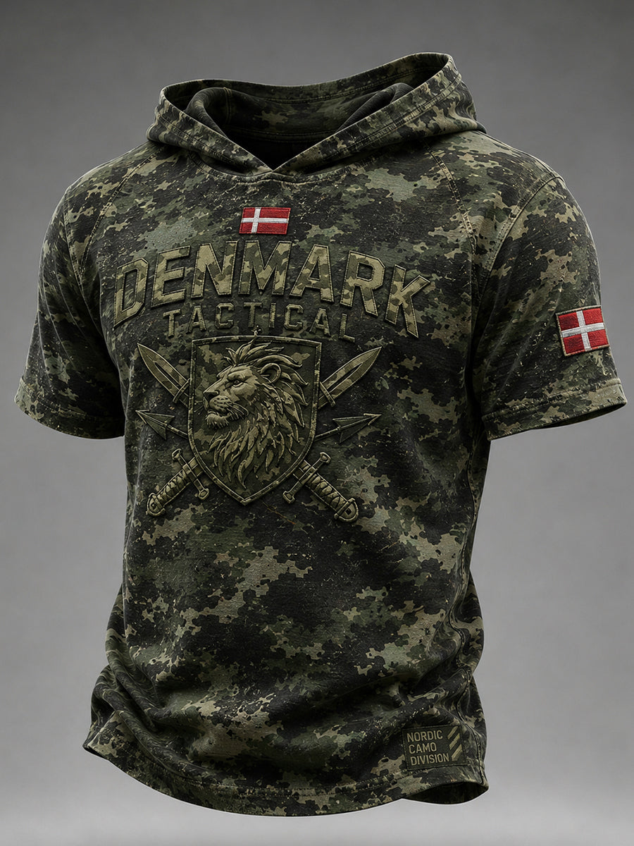 Mænds taktisk camouflage Print kortærme hætte øverst