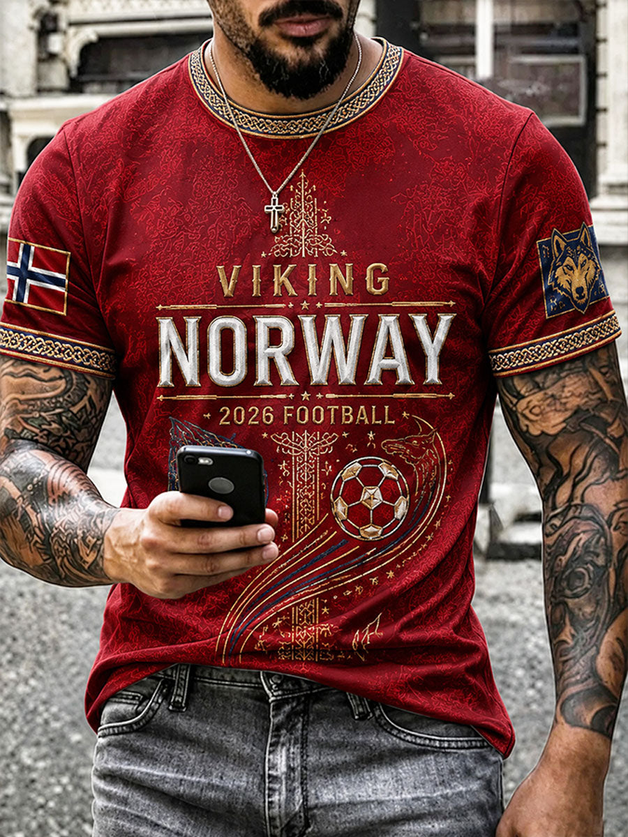 Menns T-skjort til Norge fotballstil 2026.