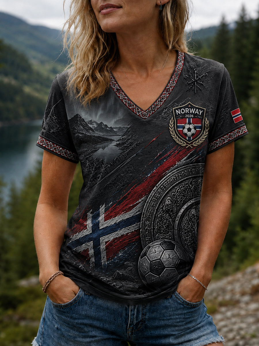 Dame-T-skjorte med fotballmotiv «Heia Norge»