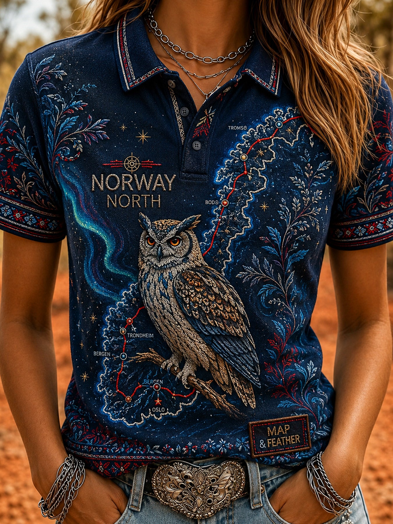 Retro norsk dyrekunst Skriv ut Casual Polo Skjort