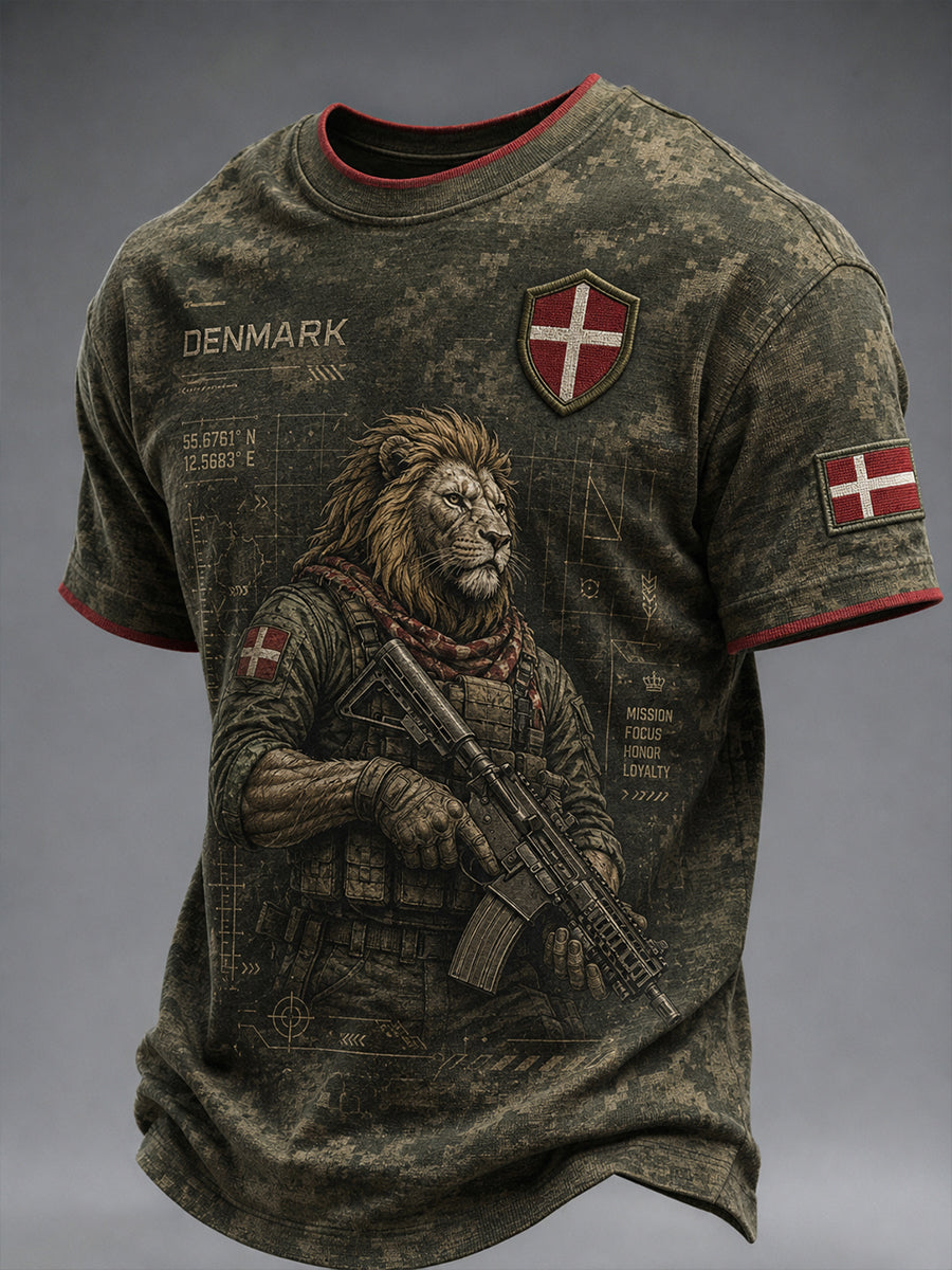 Mænds retro militær camouflageprint t-shirt med korte ærmer