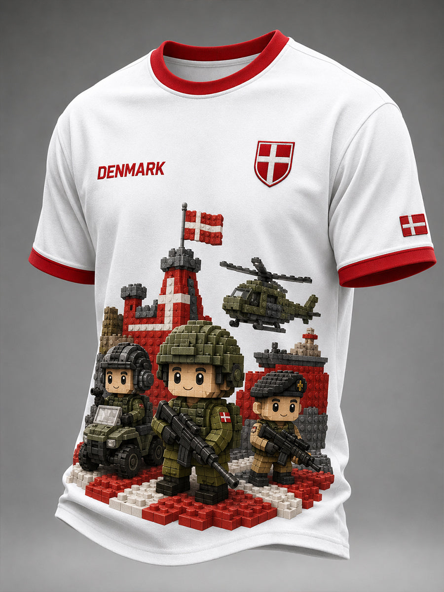 Mænds korte ærmede T-shirt med blok-stil print