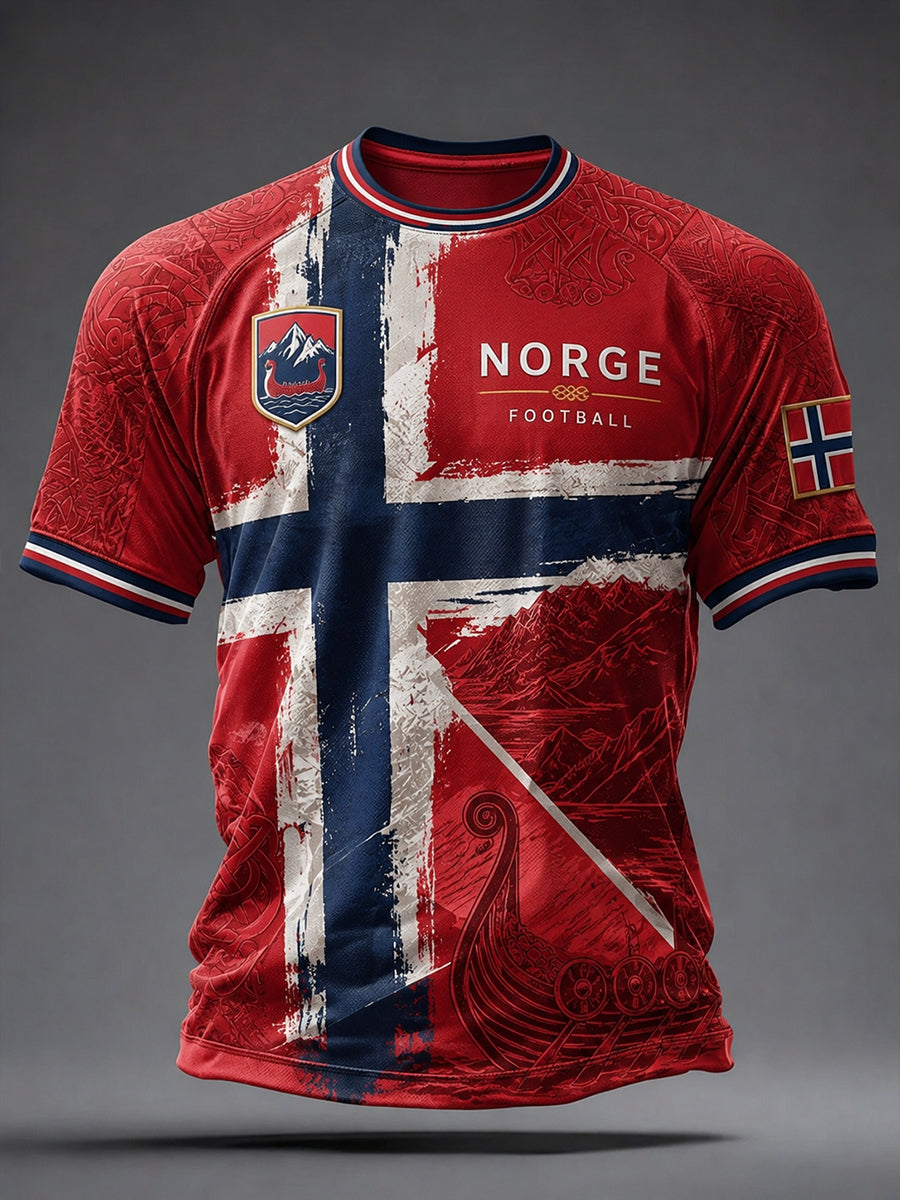 Retro norsk fotballfan-kunsttrykk, avslappet t-skjorte