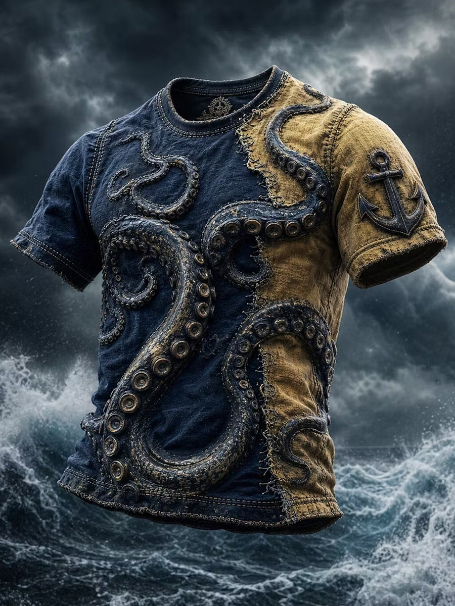 Menns mørke piratkunst Retro Mystery Print Casual T-shirte