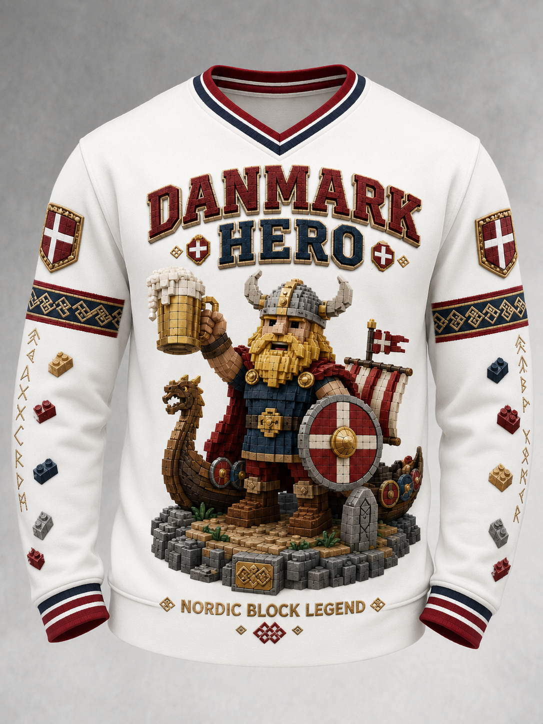 V-hals danske vikinger Retro Fashion Loose Langærmet Sweatshirt