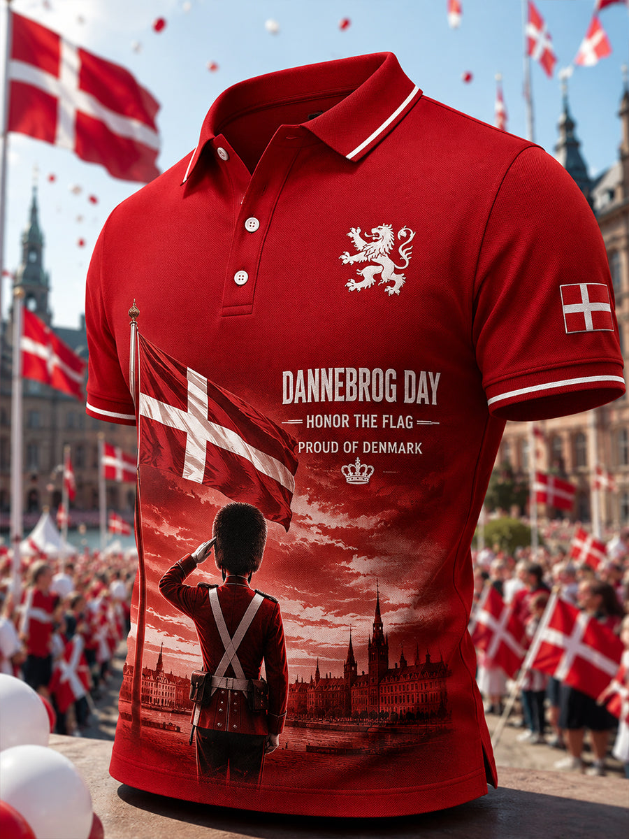 Herrepolo med korte ærmer og fejringstryk med flagmotiv
