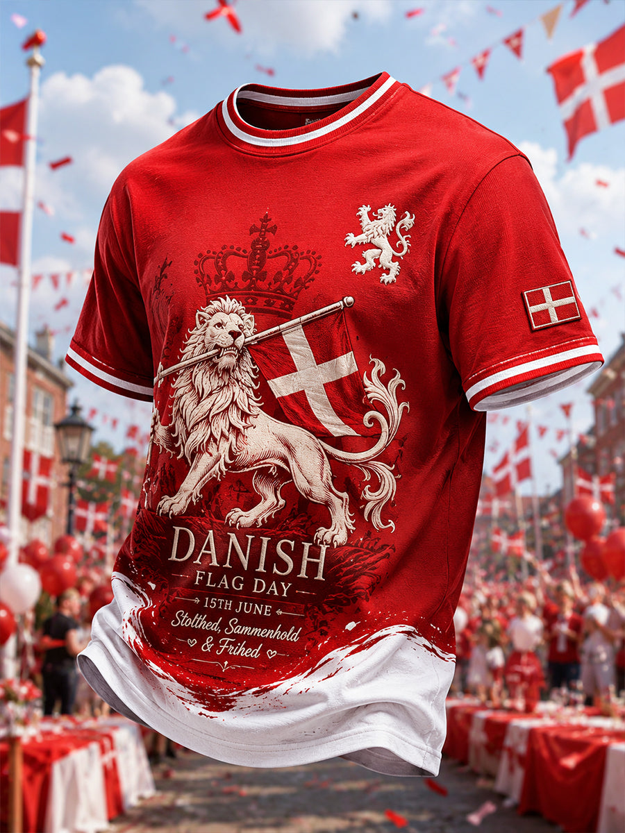 Herre-T-shirt med korte ærmer og fejringstryk med flagmotiv